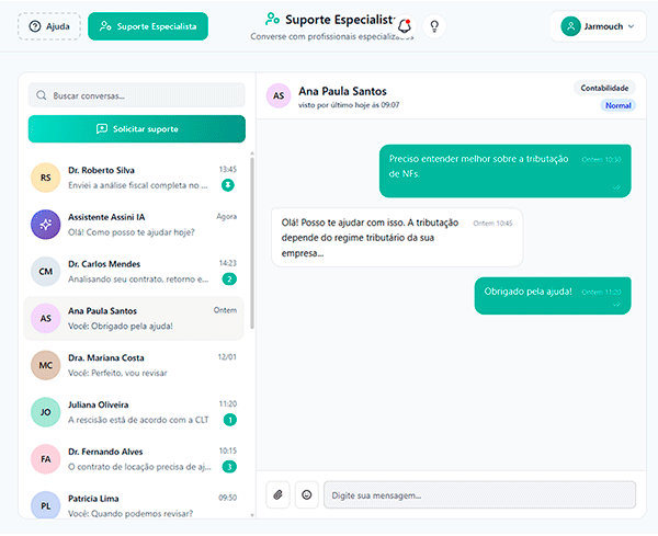Dashboard de Suporte do Aplicativo Assini